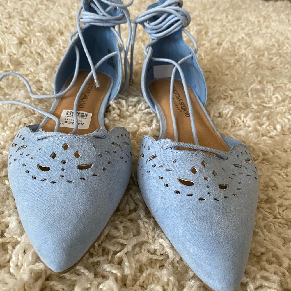 Baby Blue Flats with Tie Laces